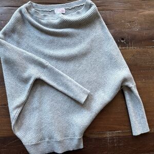 Pink Lily Light Gray Off-the-Shoulder Ribbed Sweater